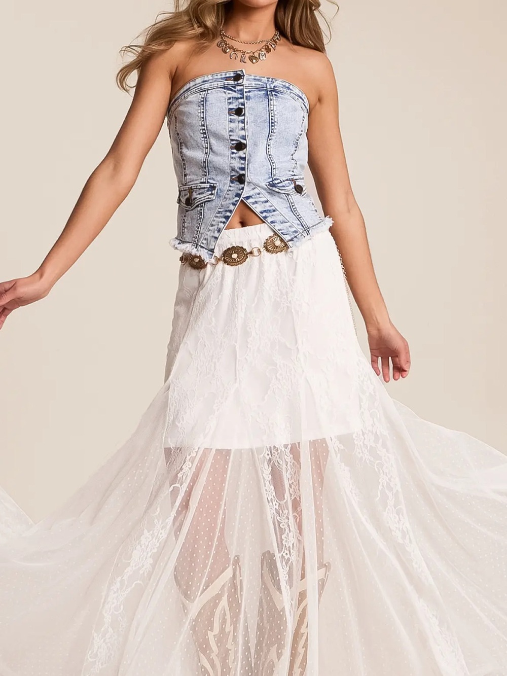 Willow and Root White Lace Maxi Skirt - Boho
